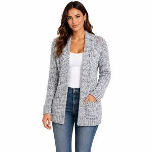 Madison Lilly Gray Marled Cardigan Sweater Small Open Front Cozy Knit